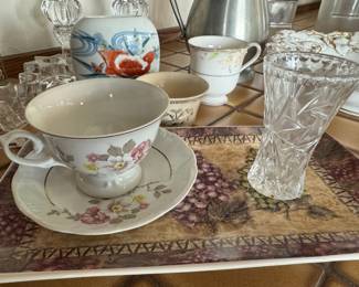 Schmidt Porcelain White Floral Cup Gold Trim Teacup and Saucer