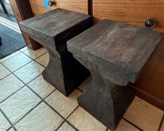 Pair of Wooden Square Stools