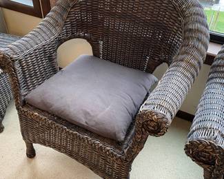 Pair of Outdoor Dark Brown Wicker Weave Armchairs