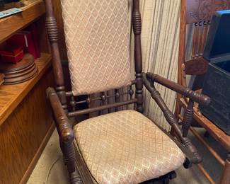 Edwardian Era Platform Rocker with White Diamond Upholstery