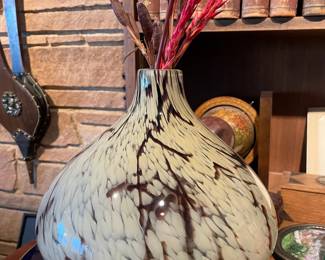 White/Brown Blown Glass Vase