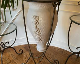 Grecian Cherub Flower Pot with Black Metal Stand