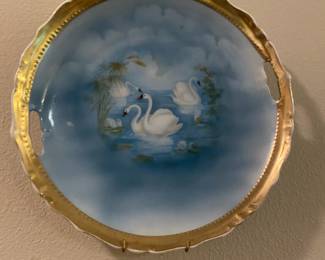 Bone China Gold Trim Reflecting Swan Lake Decorative Plate