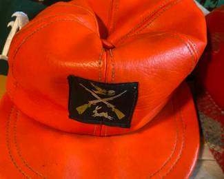  Neon Orange Vinyl Hunting Cap with Game/Rabbit Patch