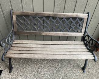 Black Wrought Iron and Wood Outdoor Bench