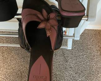 Paolo Pink Leather Flower Slip on Heels 