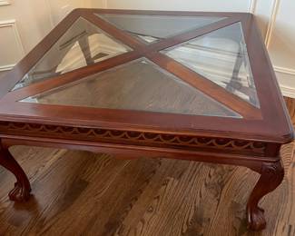 Glass Top French Style Table with Criss Cross Design