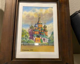 2012 Contemporary Russian Watercolor Painting of Orthodox Cathedral by Copokhn