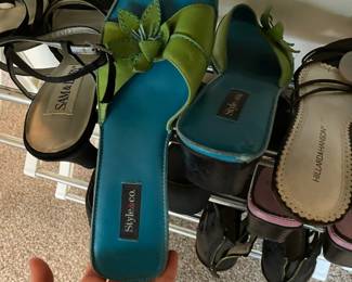 Style & Co. Womens Block Heel Turquoise/Green Leather Sandals