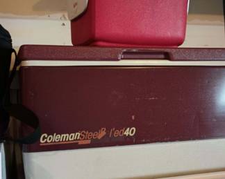  Little Playmate by Igloo Red & White Insulated Cooler, Coleman Steel Belted 40 Maroon Metal Camping Cooler