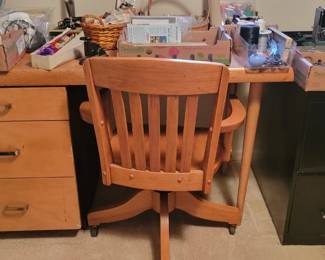Oak Wood Desk Vintage Desk Chair, Desk  File Cabinets
