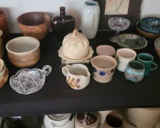Crystal Dish, Pottery, Covered Butter or Cheese Dish, Vase, Bowls