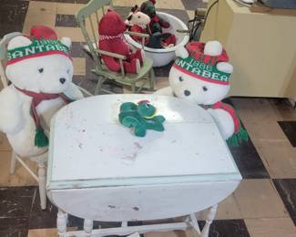 Child's Table and Chairs and Santa Bears