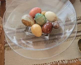 Glasses and Stone Marble Eggs