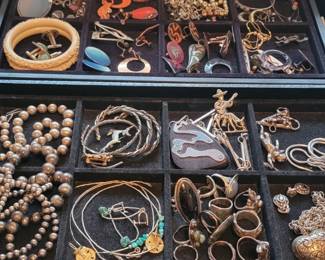 Jewelry broaches and bracelets and earrings