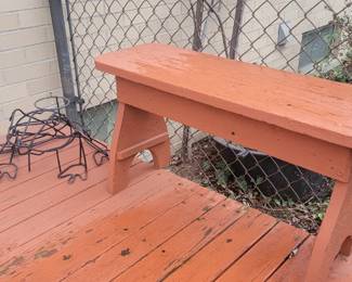 Wood Bench, Metal Frog