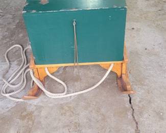Vintage Oak Sled with Ice Bishing Box