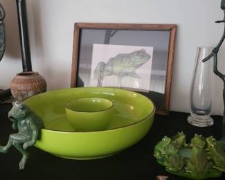 Chip Dip Bowl, Metal Frogs, Fish Art