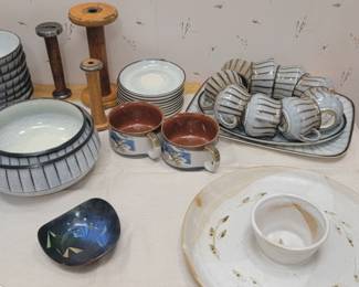 Denby China, Spools, Blue Glass Bowl, Enamelware