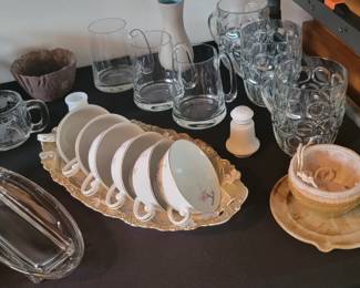 Vintage MCM Oval Dish, China, World Globe Mugs