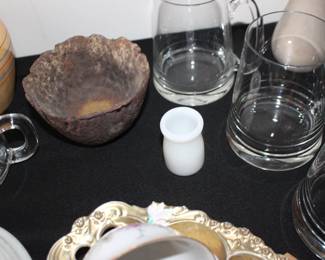 Milk Glass Creamer, Glasses, Pottery