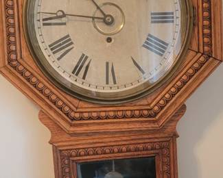 Oak Octagon Antique Clock with Eagle Pendelum