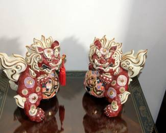 Pair of Kutani Foo Dogs