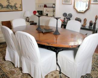 Incredible Arhaus Hammered Copper Top Dining Table with 6 Chairs