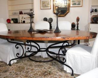 Incredible Arhaus Hammered Copper Top Dining Table with 6 Chairs