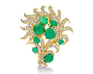Lot 9990 Vintage Emerald  Diamond Brooch