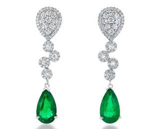 Lot 8110 Emerald  Diamond Drop Earrings