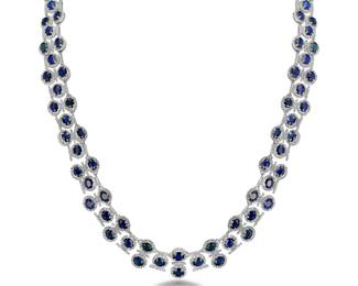 Lot 8036 Blue Sapphire  Diamond Necklace