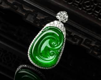 Lot 8089 Jadeite Ruyi PendantGIA Certified