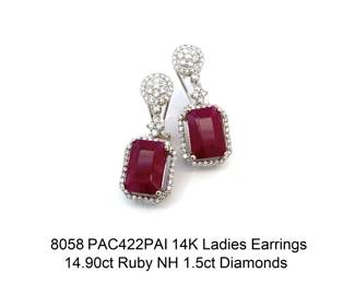 Lot 8058 Unheated Ruby Earrings with Diamonds  GIA Certified.
