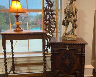 Oak Barley Twist Table and Antique End Tables