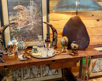 Awesome Wood Lamp and Hunting Decor.