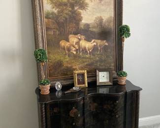 Oil Painting of Sheep, 6 Drawer Console