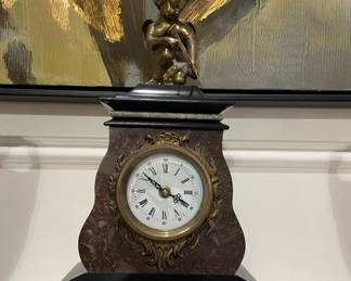 20th Century French Marble Clock with Bronze Cherub