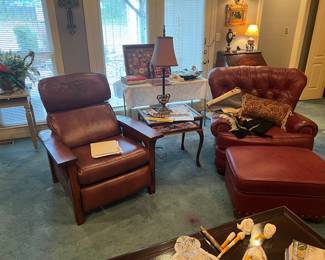 Stickley like leather recliner and club chair recliner with ottoman