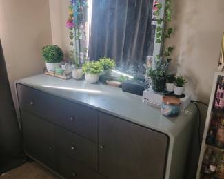 Gray dresser with mirror $150