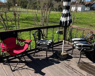 Patio umbrella and patio chairs