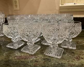 Beautiful heavy weight lead crystal glasses and dinner plates. 48 glasses (4 sizes, we sets of each) and 11 dinner plates. —- $100