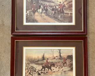 Pair of double matted and framed hunting scene prints.  Each measure approximately 31 x 23.  --- $85