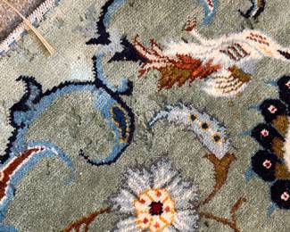 Handmade Rug measures 11.3 x 77. Pet free/smoke free home.  Fringe on edges have been taped down and/or missing. A few spots to be cleaned, as photographed. --- $380