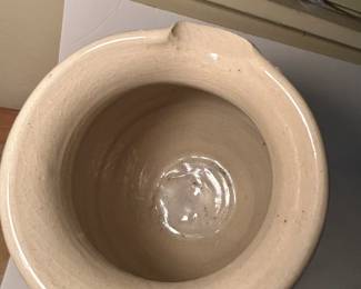 Vintage Pitcher (no markings, but appears to be Marshall Pottery). Measures 8”h x 9”w to outer handle.  — $15