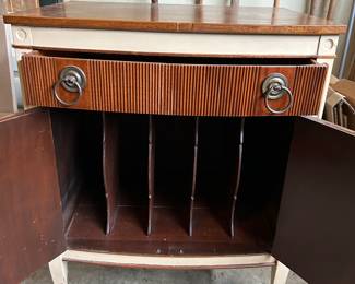 Side Table for Albums/Vinyl. Solid wood in great condition. Measurers 22w 15d 27h.  --- $50