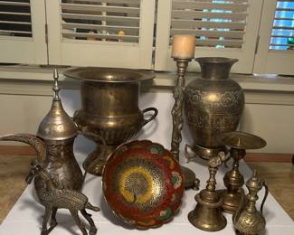 Not your ordinary brassware. Lot priced at $85 (note: a second identical “pitcher” was found and added! —- $85