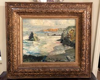 Signed framed original acrylic "water scene" by Bradbury. Measures 26.5 x 23. --- $50