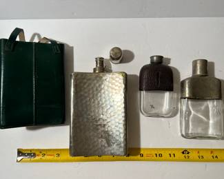 Lot of 3 vintage flasks.  Left is marked Germany. No markings found on other 2.  — $50