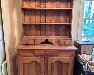 Solid Wood Cabinet, comes in 2 pieces. Measures 39.5 x 15 x 71.  Look at how thick those doors are!  It’s a beauty!  —- $200